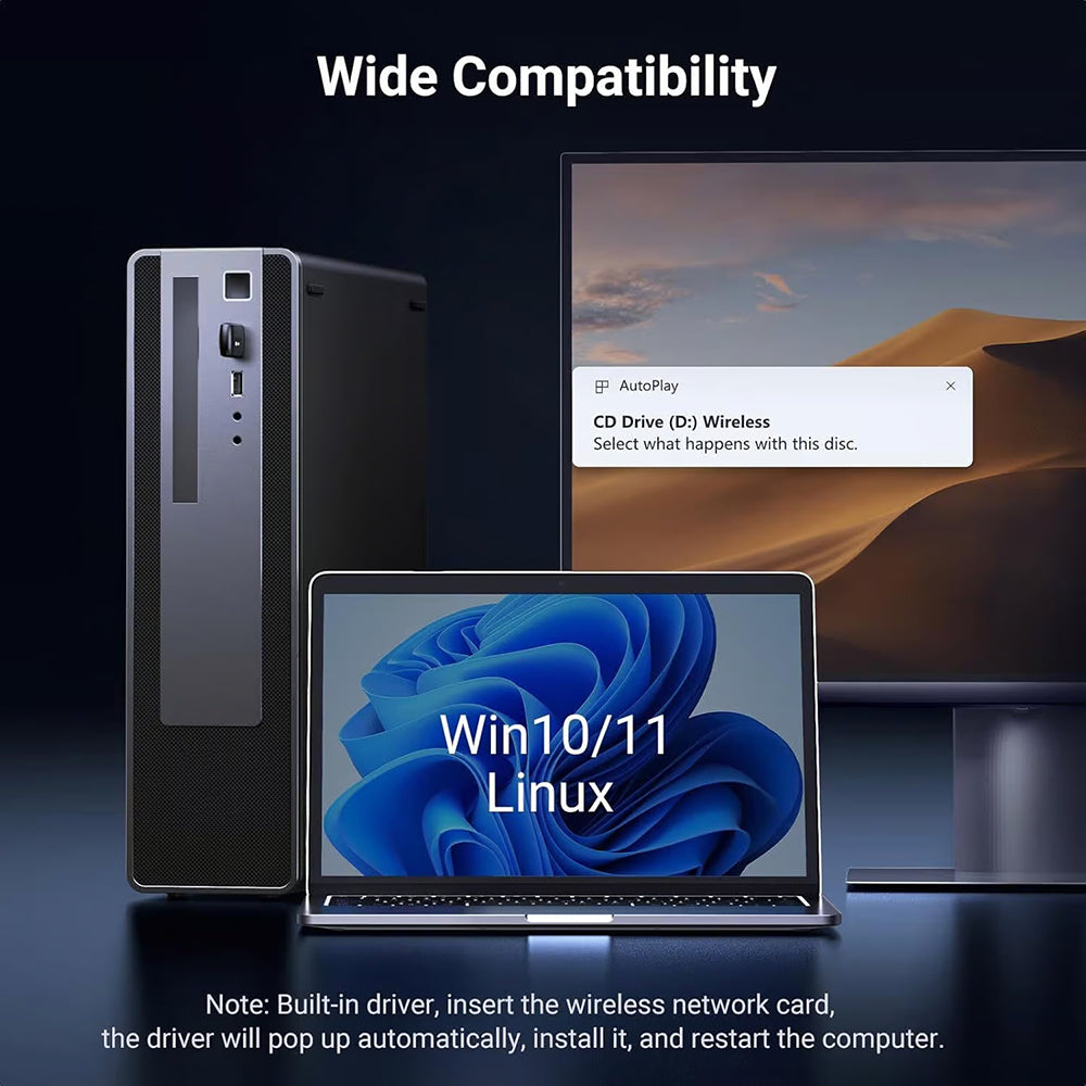 Adaptateur sans fil UGREEN CM762 (35264), Dual Band, Wi-Fi 6, 600Mbps, Noir