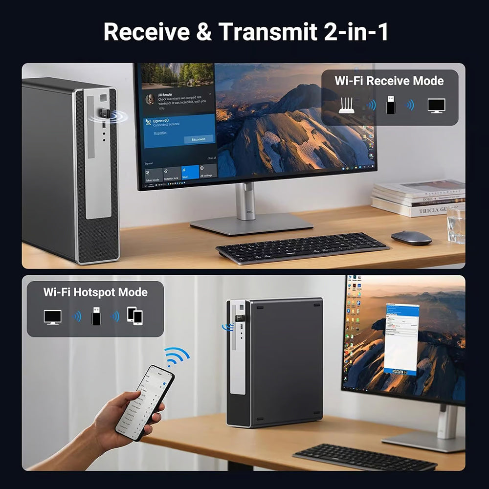 Adaptateur sans fil UGREEN CM762 (35264), Dual Band, Wi-Fi 6, 600Mbps, Noir