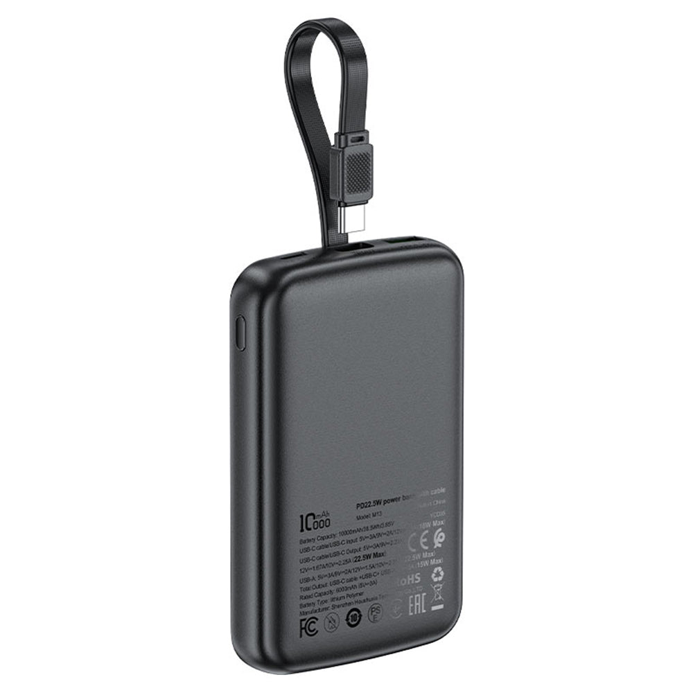 Externer Akku Acefast M13, 10000mAh, 22.5W, QC + PD, 1 x USB-A - 2 x USB-C, Schwarz.