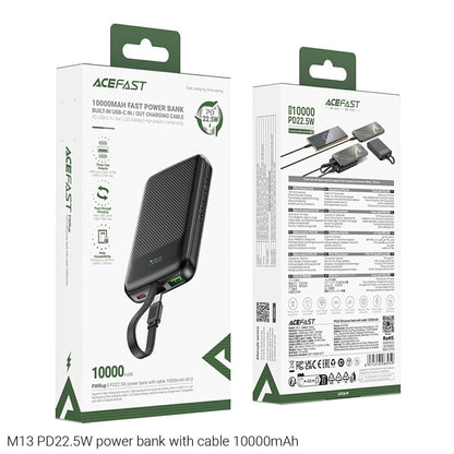 Externer Akku Acefast M13, 10000mAh, 22.5W, QC + PD, 1 x USB-A - 2 x USB-C, Schwarz.
