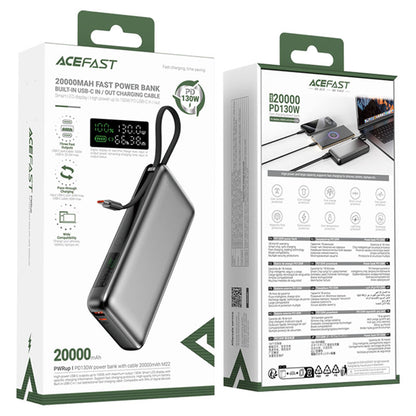 Batterie Externe Acefast M22, 20000mAh, 130W, QC + PD, 1 x USB-A - 2 x USB-C, Noire