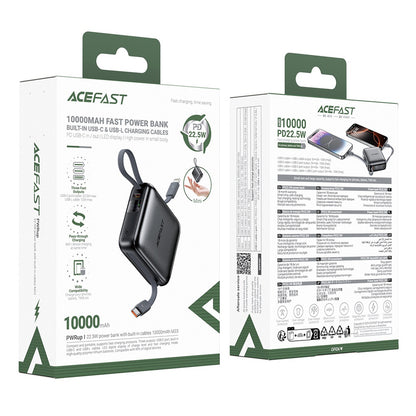 Batterie Externe Acefast M23, 10000mAh, 22.5W, QC + PD, 1 x Lightning - 2 x USB-C, Gris