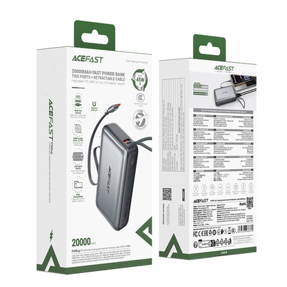 Batterie Externe Acefast M34, 20000mAh, 45W, QC + PD, 1 x USB-A - 2 x USB-C, Gris