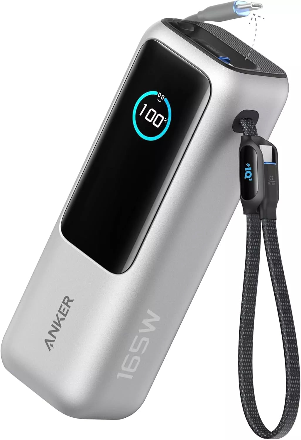 Batterie Externe Anker, 25000mAh, 165W, QC + PD, 1 x USB-A - 3 x USB-C, Argentée, Reconditionnée A1695H41