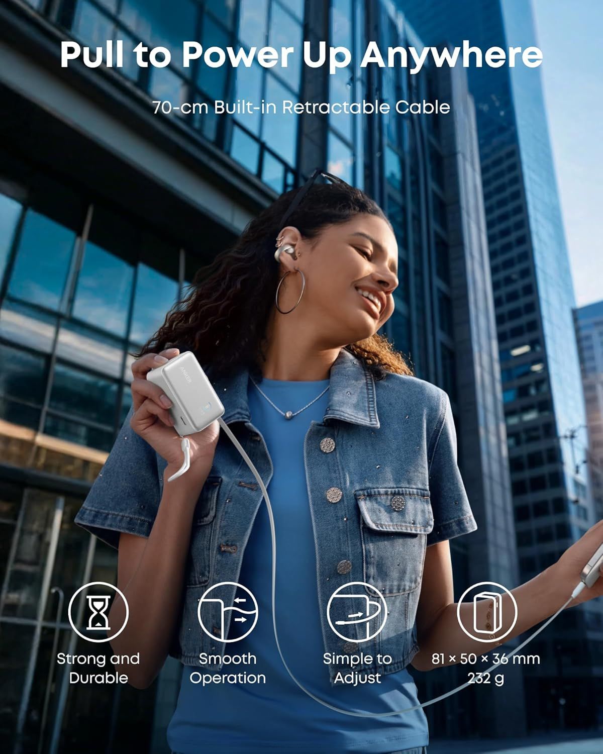 Externer Akku Anker Nano, 10000mAh, 45W, QC + PD, 1 x USB-A - 1 x USB-C, Weiß A1638H21