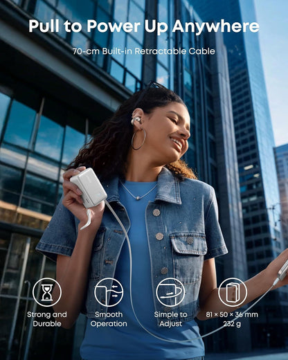 Externer Akku Anker Nano, 10000mAh, 45W, QC + PD, 1 x USB-A - 1 x USB-C, Weiß A1638H21