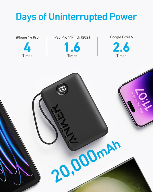 Anker PowerCore 335 Externer Akku, 20000mAh, 22.5W, QC + PD, 1 x USB-A - 2 x USB-C, Schwarz A1647G11