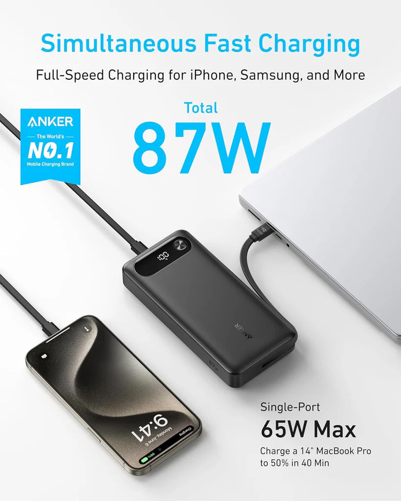 Batterie Externe Anker PowerCore, 20000mAh, 87W, QC + PD, 1 x USB-A - 2 x USB-C, Noire A1383H11
