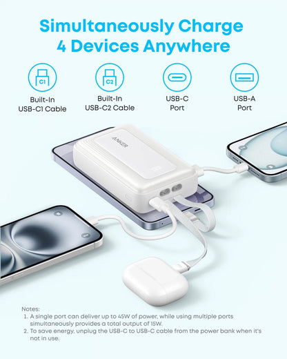 Anker Zolo Powerbank, 20000 mAh, 45 W, QC + PD, 1 x USB-A – 3 x USB-C, Schwarz A110MH12