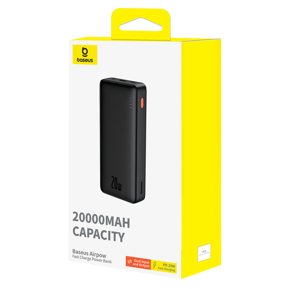 Externer Akku Baseus Airpow, 20000mAh, 20W, QC + PD, 1 x USB-A - 1 x USB-C, Schwarz P10022804113-00