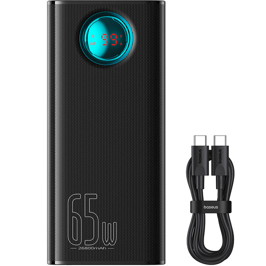 Externer Akku Baseus Amblight Digitalanzeige, 26800mAh, 65W, QC + PD, 1 x USB-C - 4 x USB-A, Schwarz P10022402113-00
