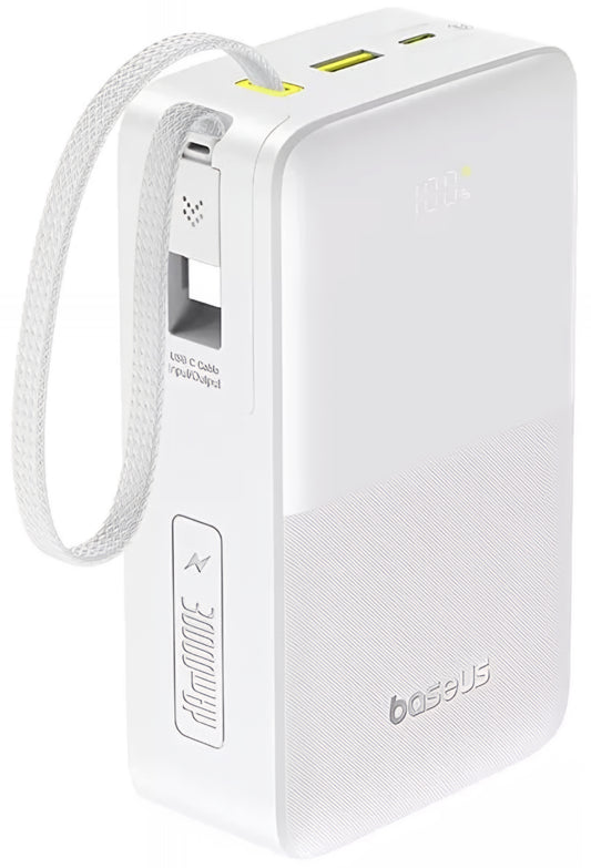 Batterie Externe Baseus EnerFill Bipow2 Pro, 30000mAh, 22.5W, QC + PD, 1 x USB-A - 2 x USB-C, Blanche E0028101