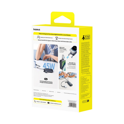 Externer Akku Baseus EnerFill FC21 QPow 3 Ultra, 20000mAh, 45W, QC + PD, 1 x USB-A - 1 x USB-C, Schwarz E0027P00