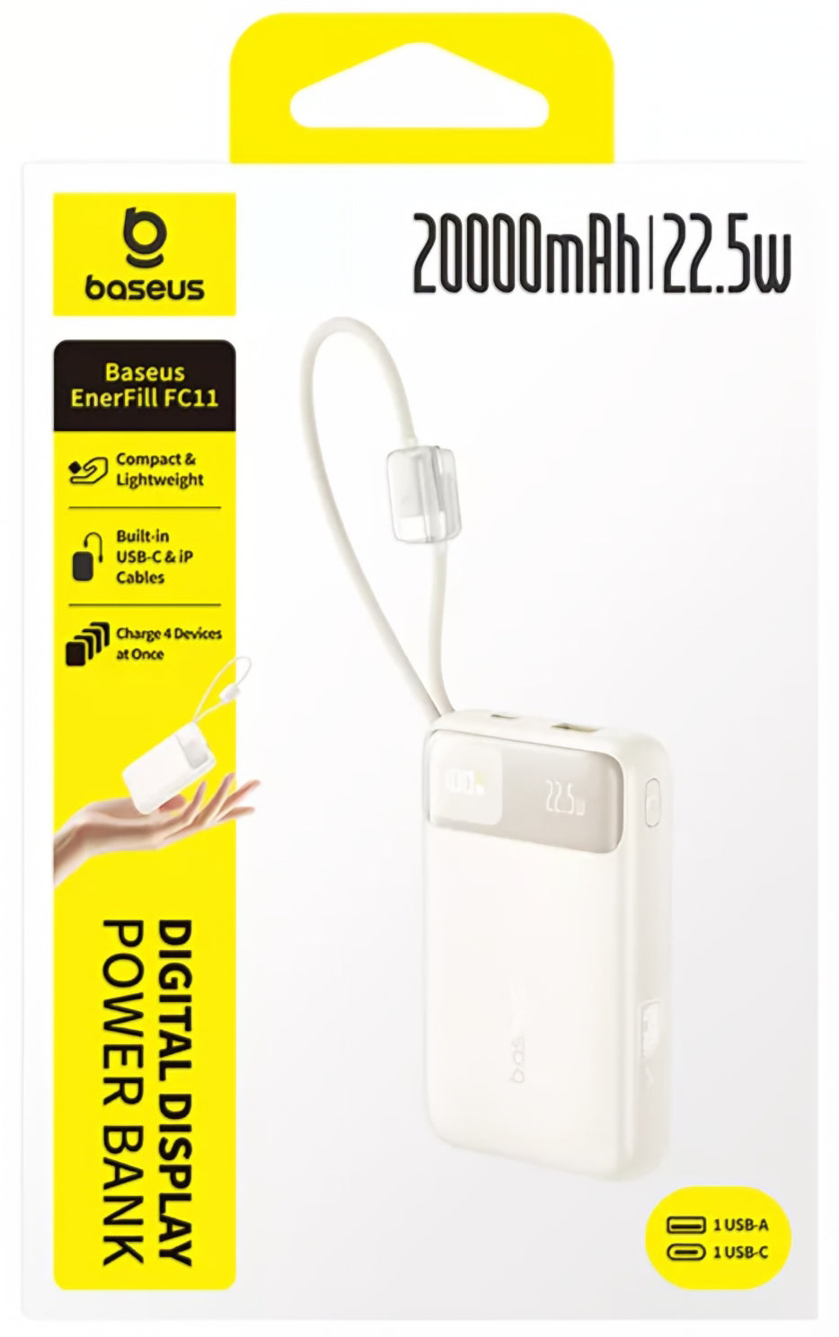 Externe Batterie Baseus EnerFill FC11, 20000mAh, 22,5W, QC + PD, 1 x Lightning - 1 x USB-A - 2 x USB-C, Beige E0027S05