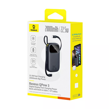 Batterie Externe Baseus EnerFill FC31, 20000mAh, 22.5W, QC + PD, 1 x Lightning - 1 x USB-A - 2 x USB-C, Noire P10082107123-00