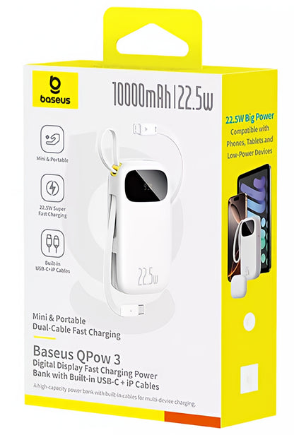 Batterie Externe Baseus EnerFill FC31, 10000mAh, 22,5W, QC + PD, 1 x Lightning - 1 x USB-A - 2 x USB-C, Blanc P10082106213-00