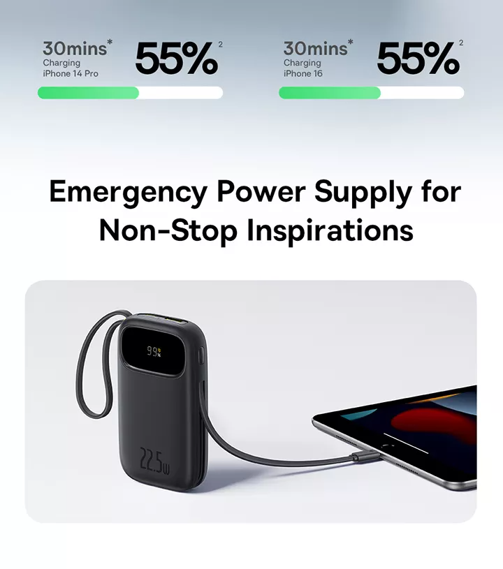 Batterie Externe Baseus EnerFill FC31, 20000mAh, 22.5W, QC + PD, 1 x Lightning - 1 x USB-A - 2 x USB-C, Noire P10082107123-00
