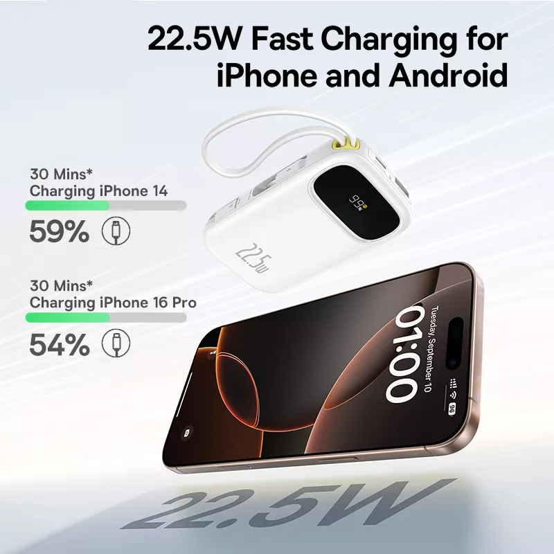 Batterie Externe Baseus EnerFill FC31, 10000mAh, 22,5W, QC + PD, 1 x Lightning - 1 x USB-A - 2 x USB-C, Blanc P10082106213-00