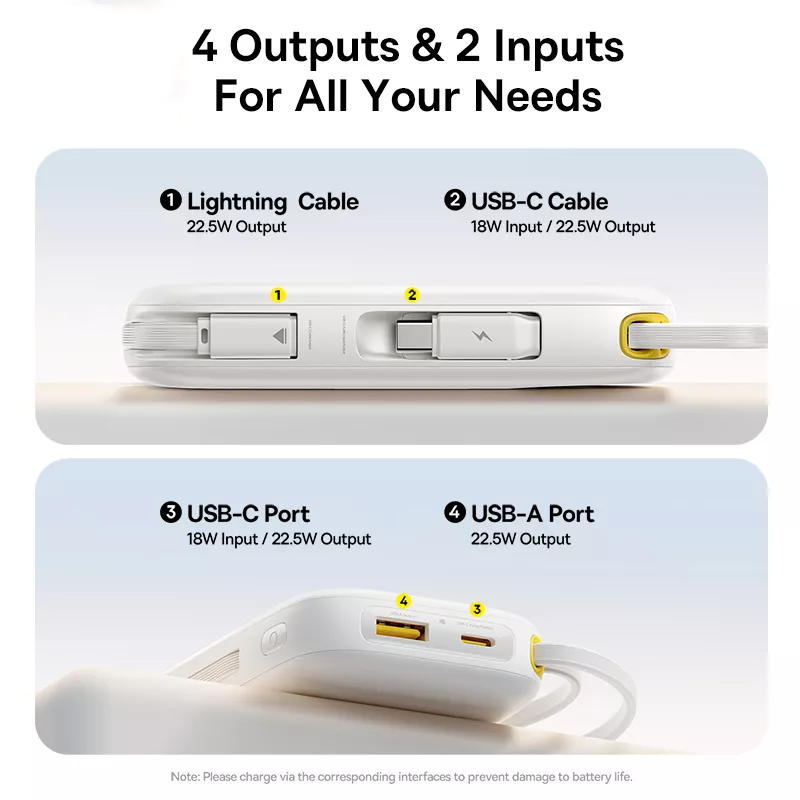 Batterie Externe Baseus EnerFill FC31, 10000mAh, 22,5W, QC + PD, 1 x Lightning - 1 x USB-A - 2 x USB-C, Blanc P10082106213-00