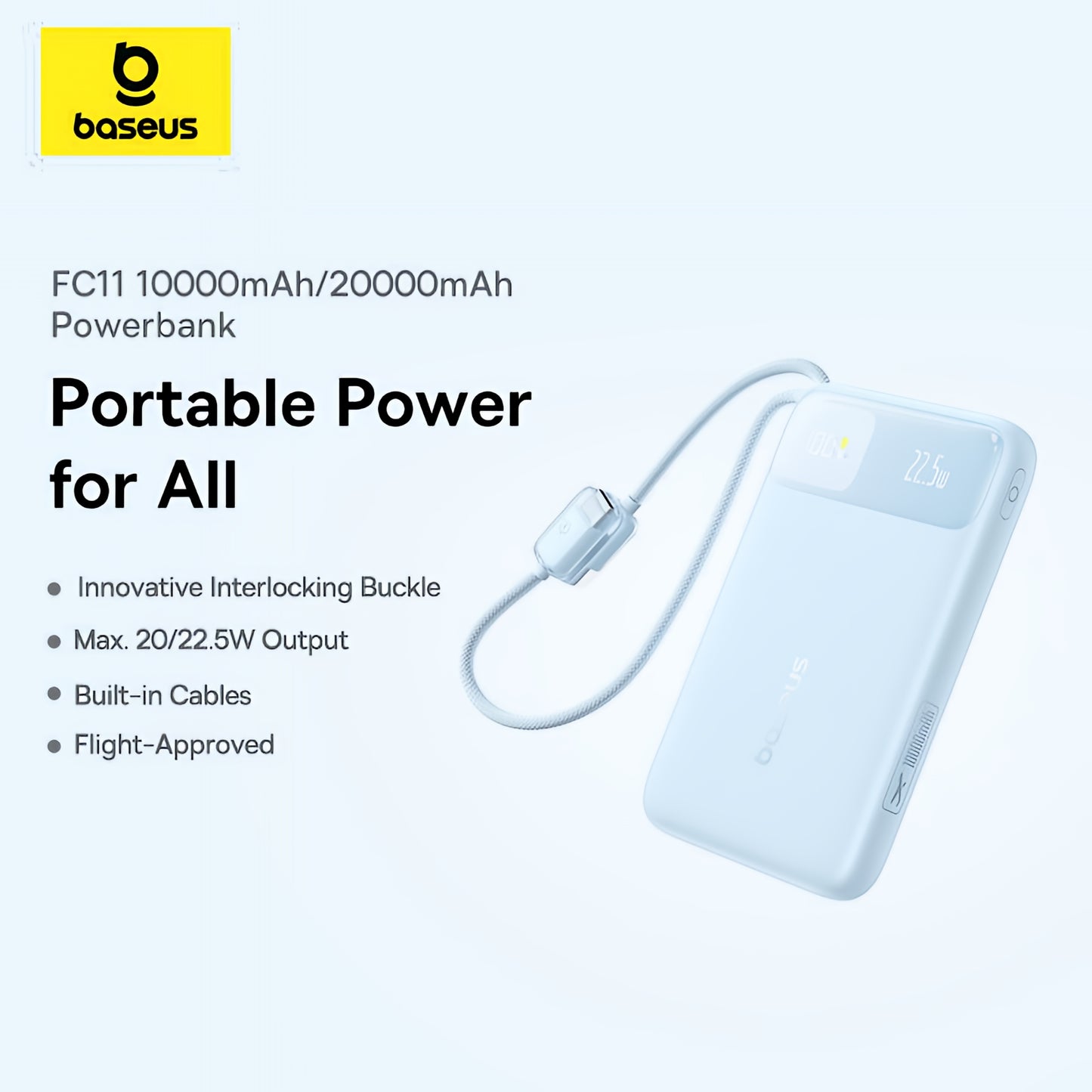 Batterie Externe Baseus EnerFill FC11, 20000mAh, 22,5W, QC + PD, 1 x Lightning - 1 x USB-A - 2 x USB-C, Bleue E0027S06