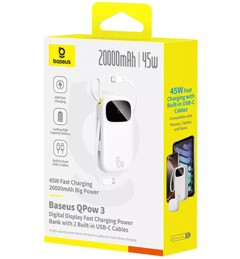 Externe Batterie Baseus EnerFill FC31, 20000mAh, 45W, QC + PD, 1 x Lightning - 1 x USB-A - 2 x USB-C, Weiß P10082105213-00