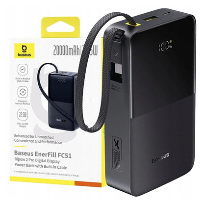 Batterie Externe Baseus EnerFill Bipow2 Pro, 20000mAh, 22.5W, QC + PD, 1 x USB-A - 2 x USB-C, Noire E0027701