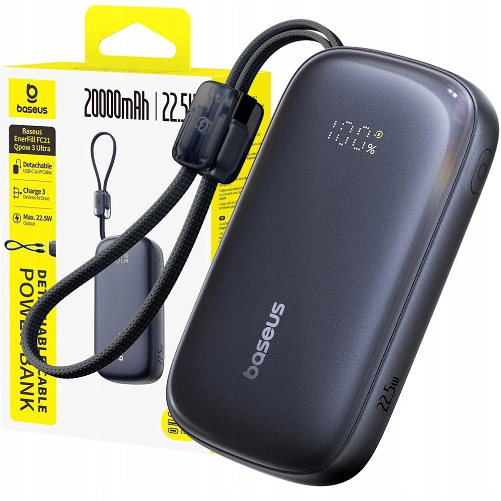 Externer Akku Baseus EnerFill FC21 Qpow 3 Ultra, 20000mAh, 22.5W, QC + PD, 1 x USB-A - 1 x USB-C, Schwarz E0027M00