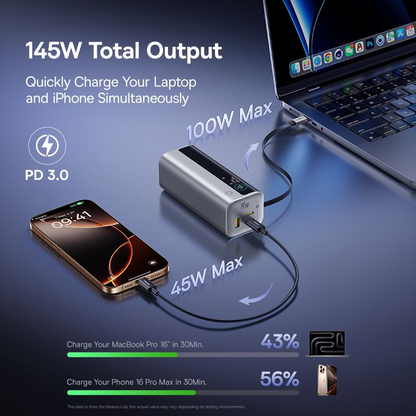 Batterie Externe Baseus EnerGeek GR11, 20000mAh, 145W, QC + PD, 1 x USB-A - 3 x USB-C, Argent E0027B02