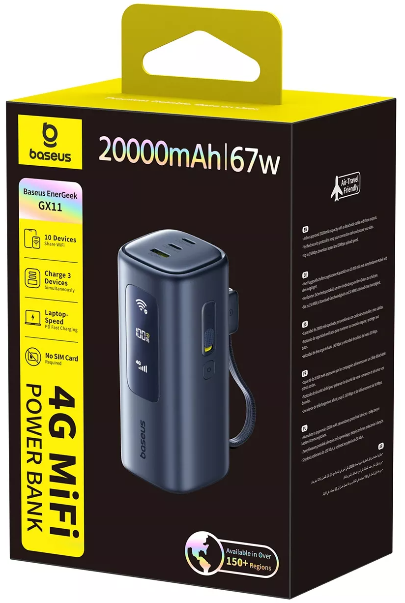 Batterie Externe Baseus EnerGeek GX11, 20000mAh, 67W, QC + PD, 1 x USB-A - 2 x USB-C, Noire E0025701