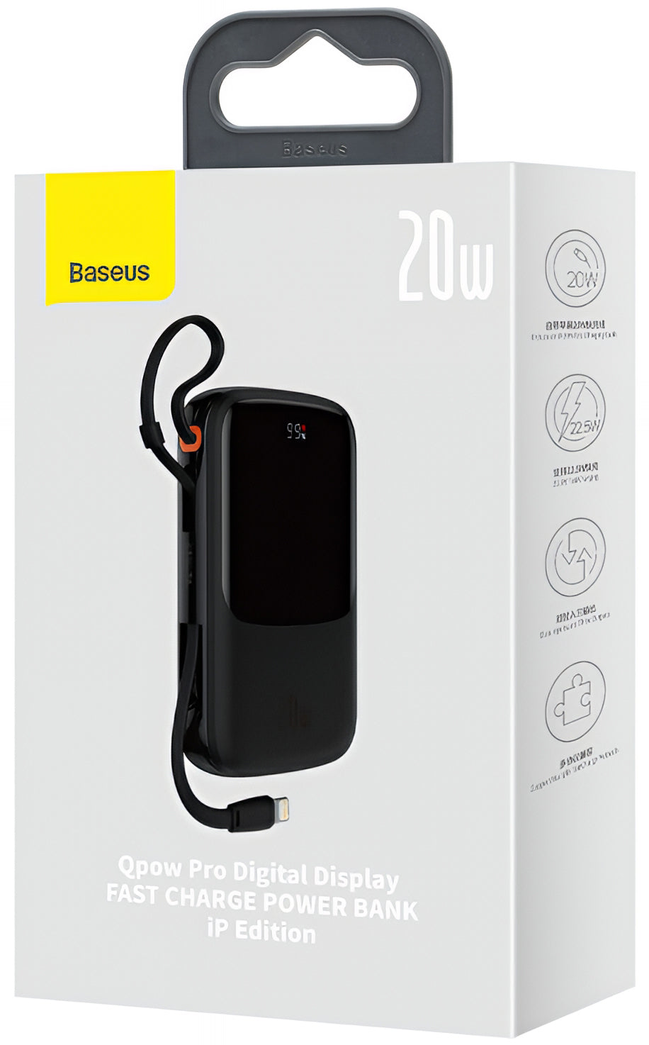 Batterie Externe Baseus Qpow Pro, 20000mAh, 20W, QC + PD, 1 x Lightning - 1 x USB-A - 1 x USB-C, Noire PPQD060201