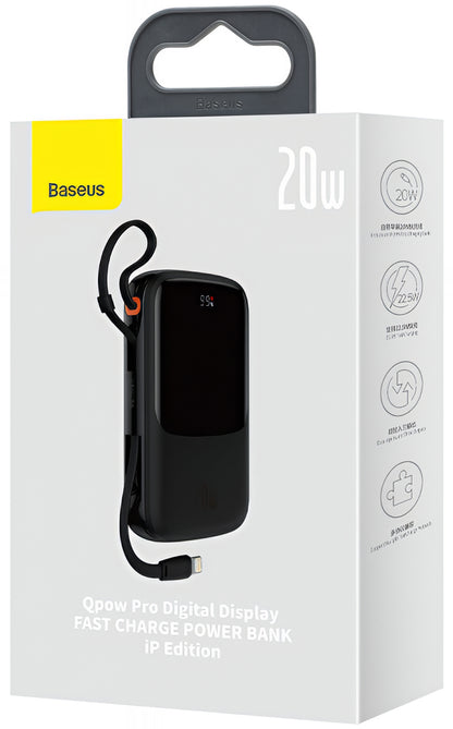 Batterie Externe Baseus Qpow Pro, 20000mAh, 20W, QC + PD, 1 x Lightning - 1 x USB-A - 1 x USB-C, Noire PPQD060201