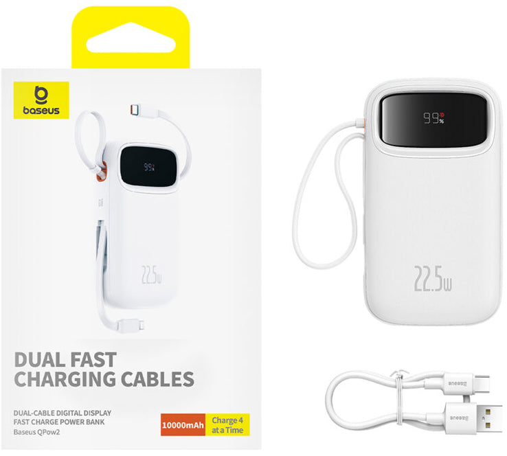 Externer Akku Baseus Qpow2, 10000mAh, 22.5W, QC + PD, 1 x Lightning - 1 x USB-A - 2 x USB-C, Weiß P10055003223-00