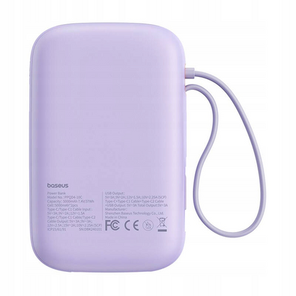 Externer Akku Baseus Qpow2, 10000mAh, 30W, QC + PD, 1 x USB-A - 3 x USB-C, Lila P10055008513-00