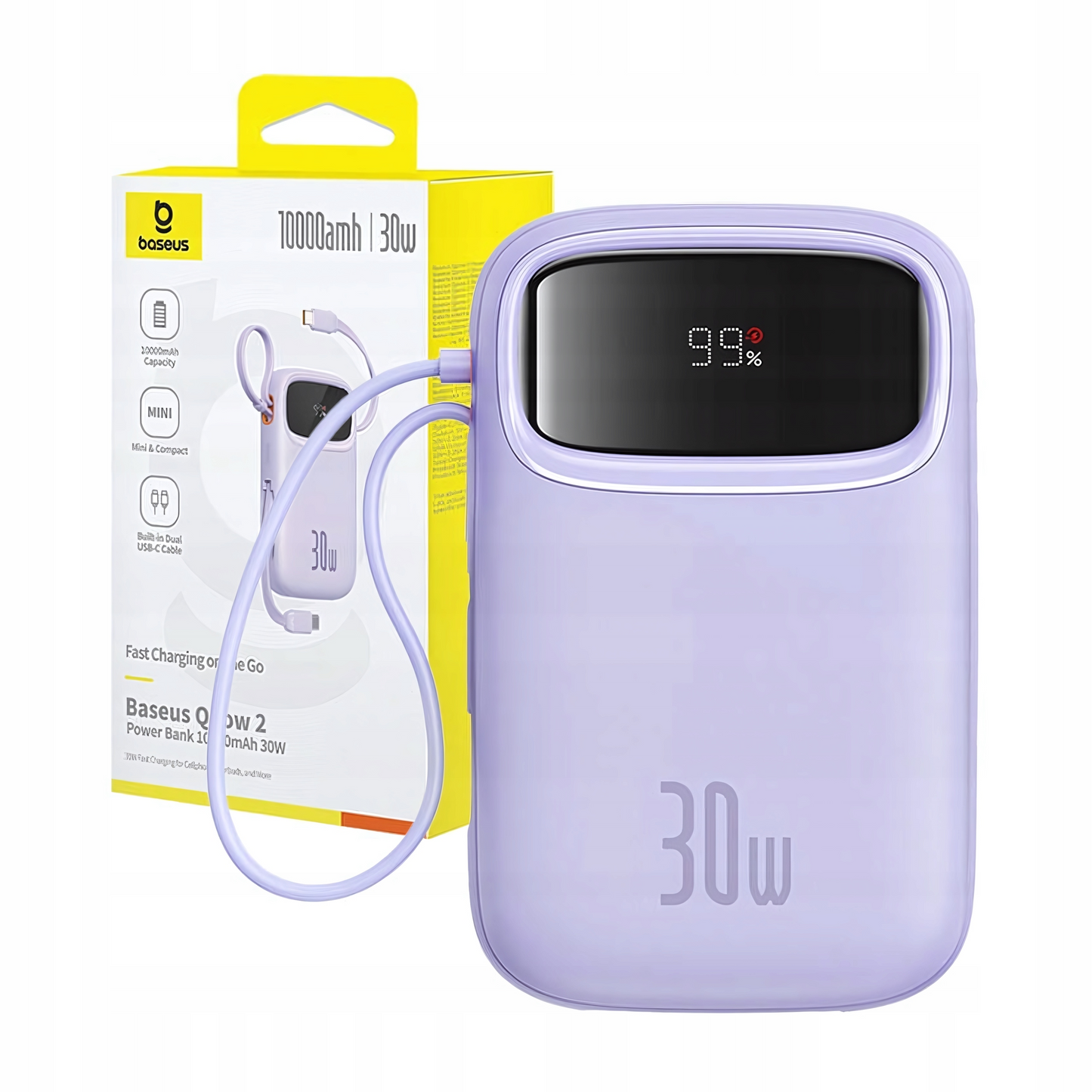 Externer Akku Baseus Qpow2, 10000mAh, 30W, QC + PD, 1 x USB-A - 3 x USB-C, Lila P10055008513-00