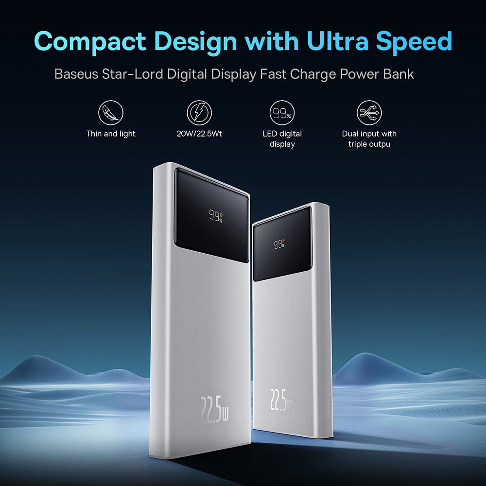 Externer Akku Baseus Star Lord, 10000mAh, 22.5W, QC + PD, 1 x USB-C - 2 x USB-A, Weiß PPXJ100002