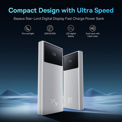 Externer Akku Baseus Star Lord, 10000mAh, 22.5W, QC + PD, 1 x USB-C - 2 x USB-A, Weiß PPXJ100002