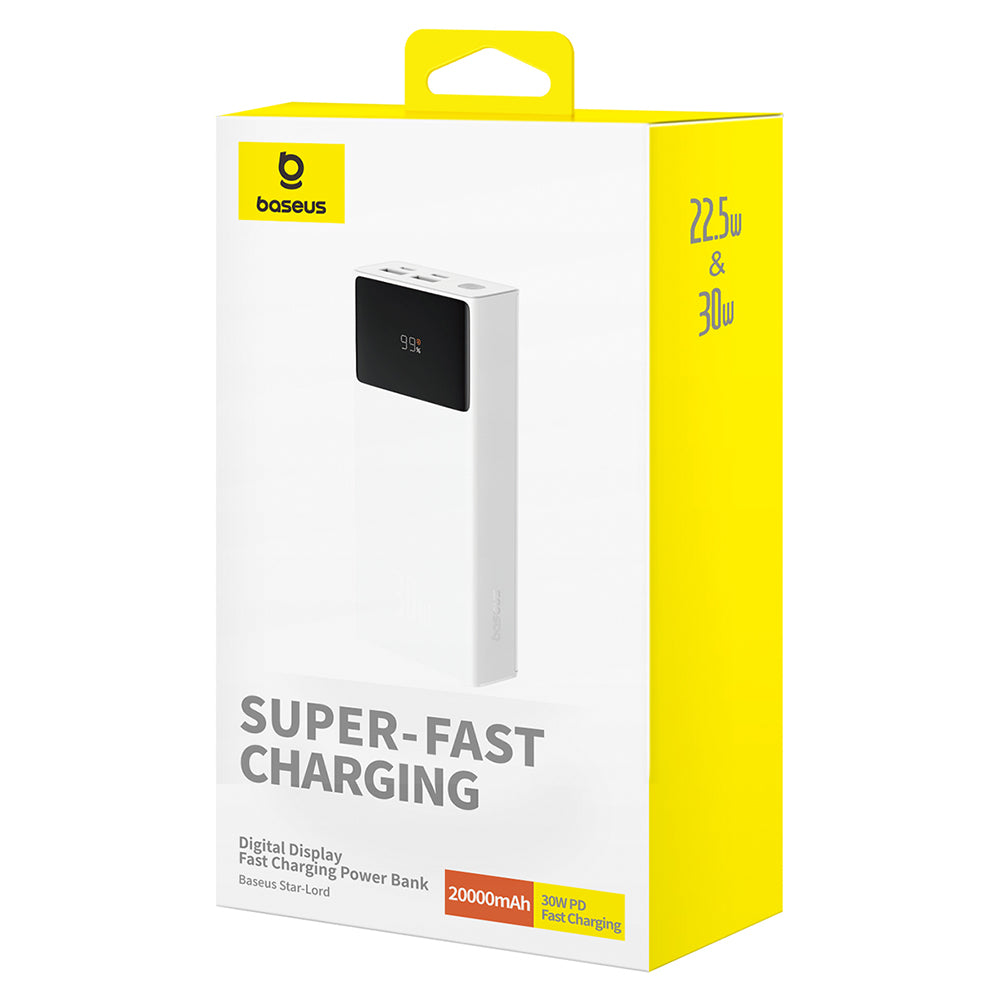 Externer Akku Baseus Star Lord, 20000mAh, 30W, QC + PD, 1 x USB-C - 2 x USB-A, Weiß P10022904213-00