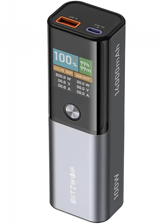 Batterie Externe BlitzWolf BW-P23, 14000mAh, 100W, QC + PD, 1 x USB-A - 1 x USB-C, Gris
