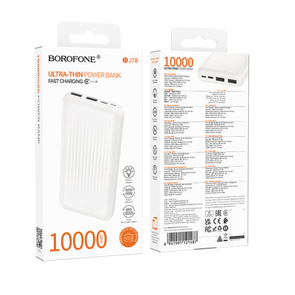 Batterie Externe Borofone BJ78 Clever, 10000mAh, 10W, 2 x USB-A, Blanche