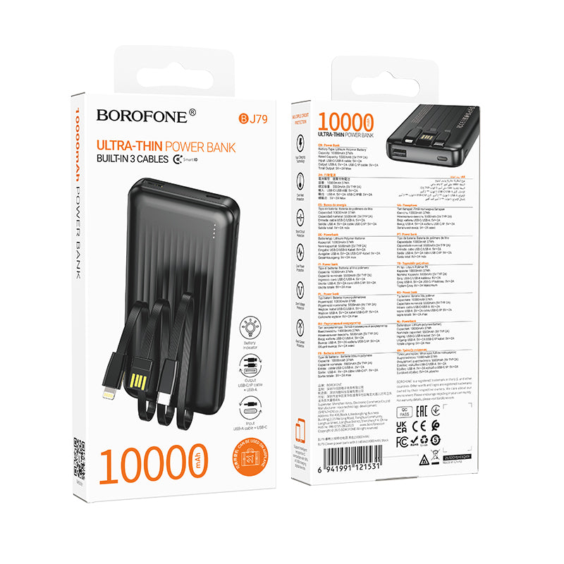 Externer Akku Borofone BJ79 Clever, 10000mAh, 10W, 1 x Lightning - 1 x USB-A - 1 x USB-C, Schwarz