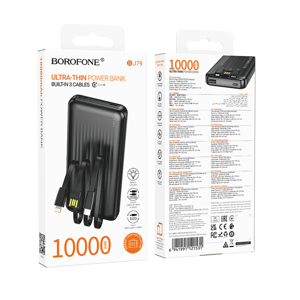 Externer Akku Borofone BJ79 Clever, 10000mAh, 10W, 1 x Lightning - 1 x USB-A - 1 x USB-C, Schwarz