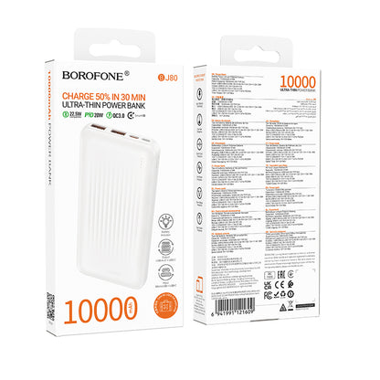 Externer Akku Borofone BJ80A Clever, 10000mAh, 22.5W, QC + PD, 1 x USB-C - 2 x USB-A, Weiß