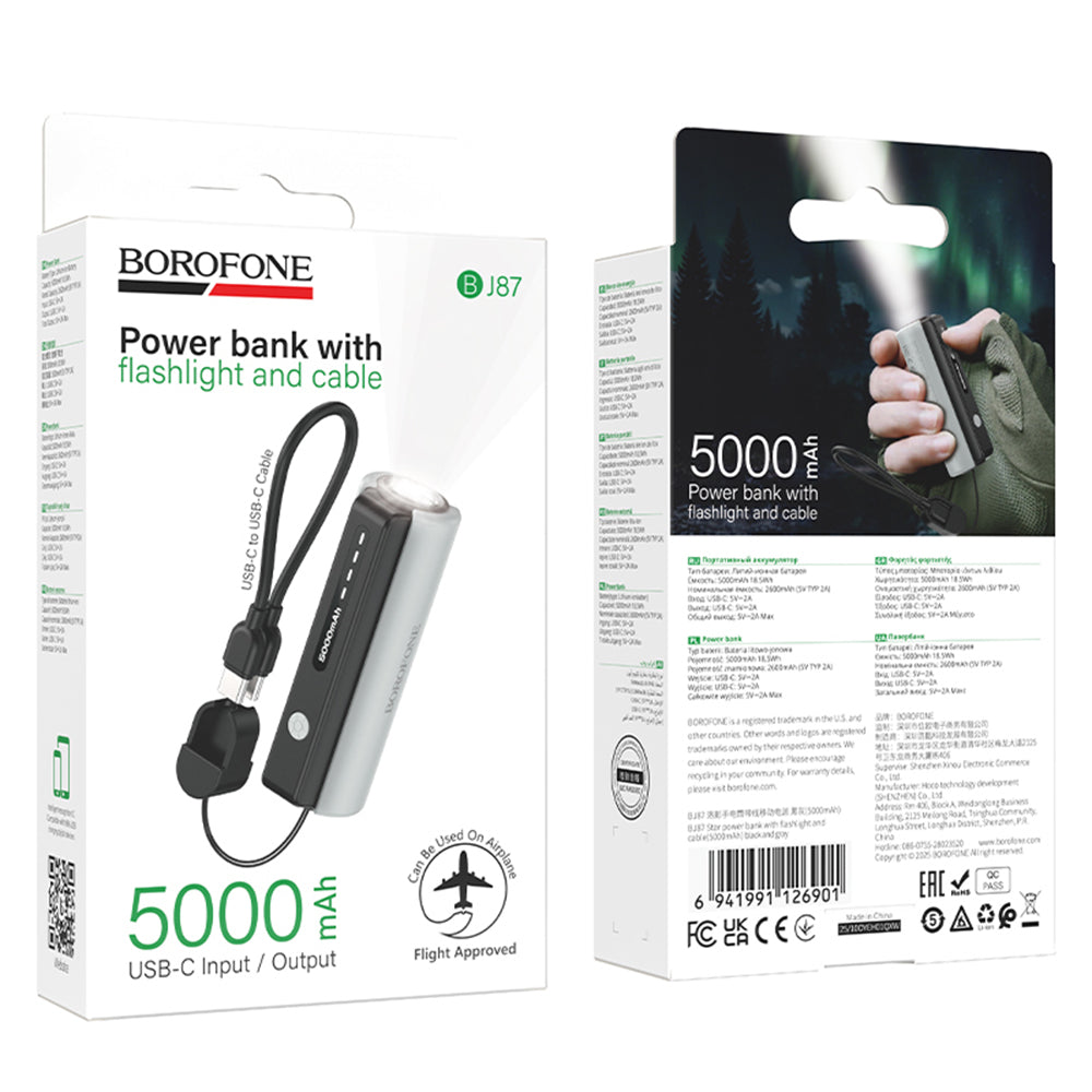 Externe Batterie Borofone BJ87 Star, 5000mAh, 10W, 1 x USB-C, Grau