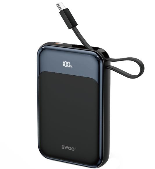 Batterie Externe Sans Fil BWOO BO-P80, 10000mAh, 22,5W, PD + FQI, 1 x QI - 2 x USB-C, Noire