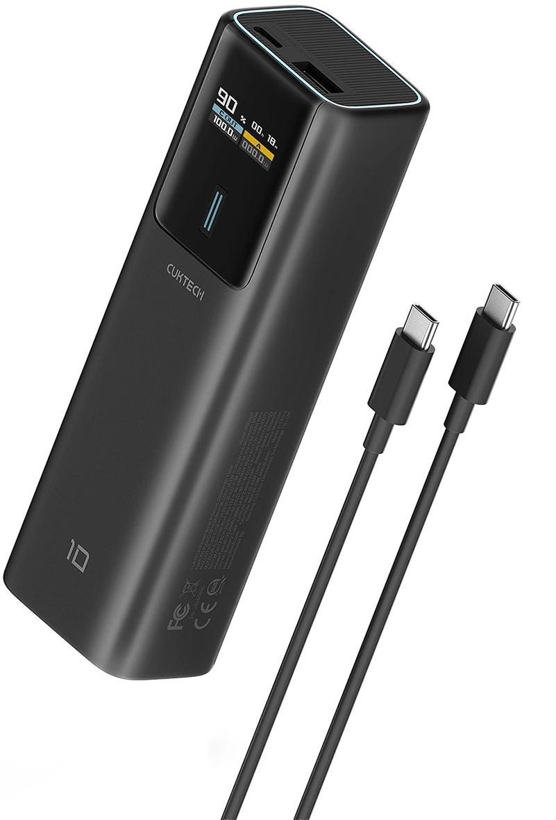 Batterie Externe Cuktech, 10000mAh, 150W, QC + PD, 1 x USB-A - 1 x USB-C, Noire CKPB100PGLBL