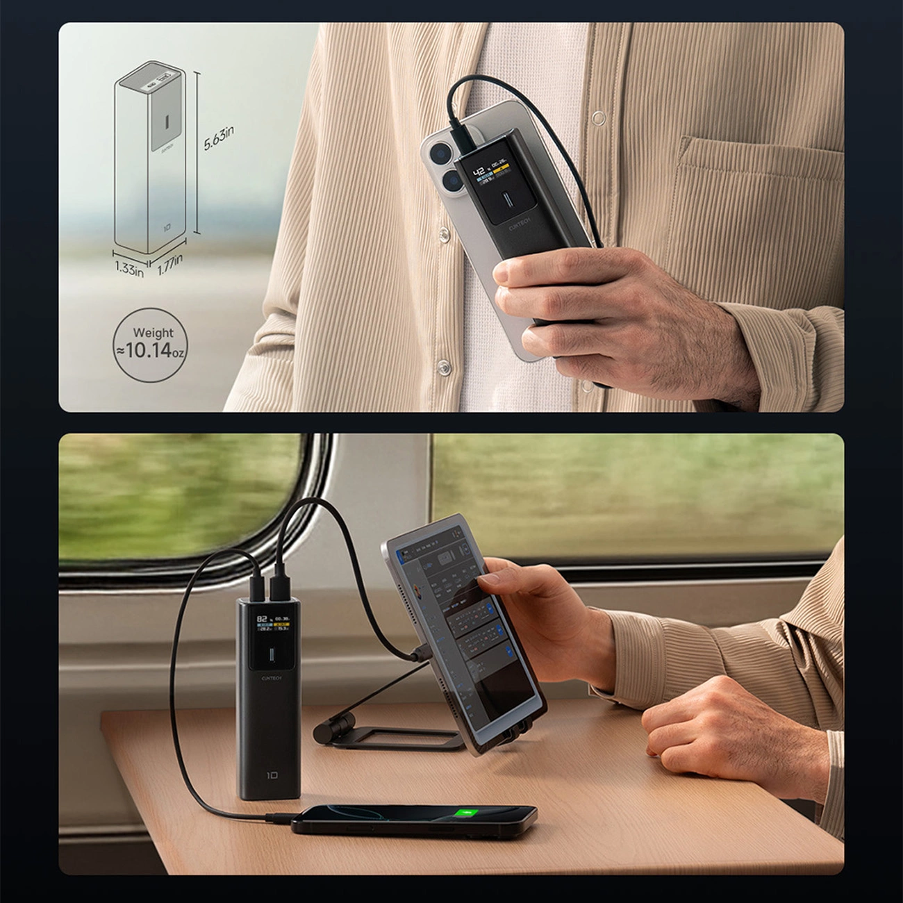 Batterie Externe Cuktech, 10000mAh, 150W, QC + PD, 1 x USB-A - 1 x USB-C, Noire CKPB100PGLBL