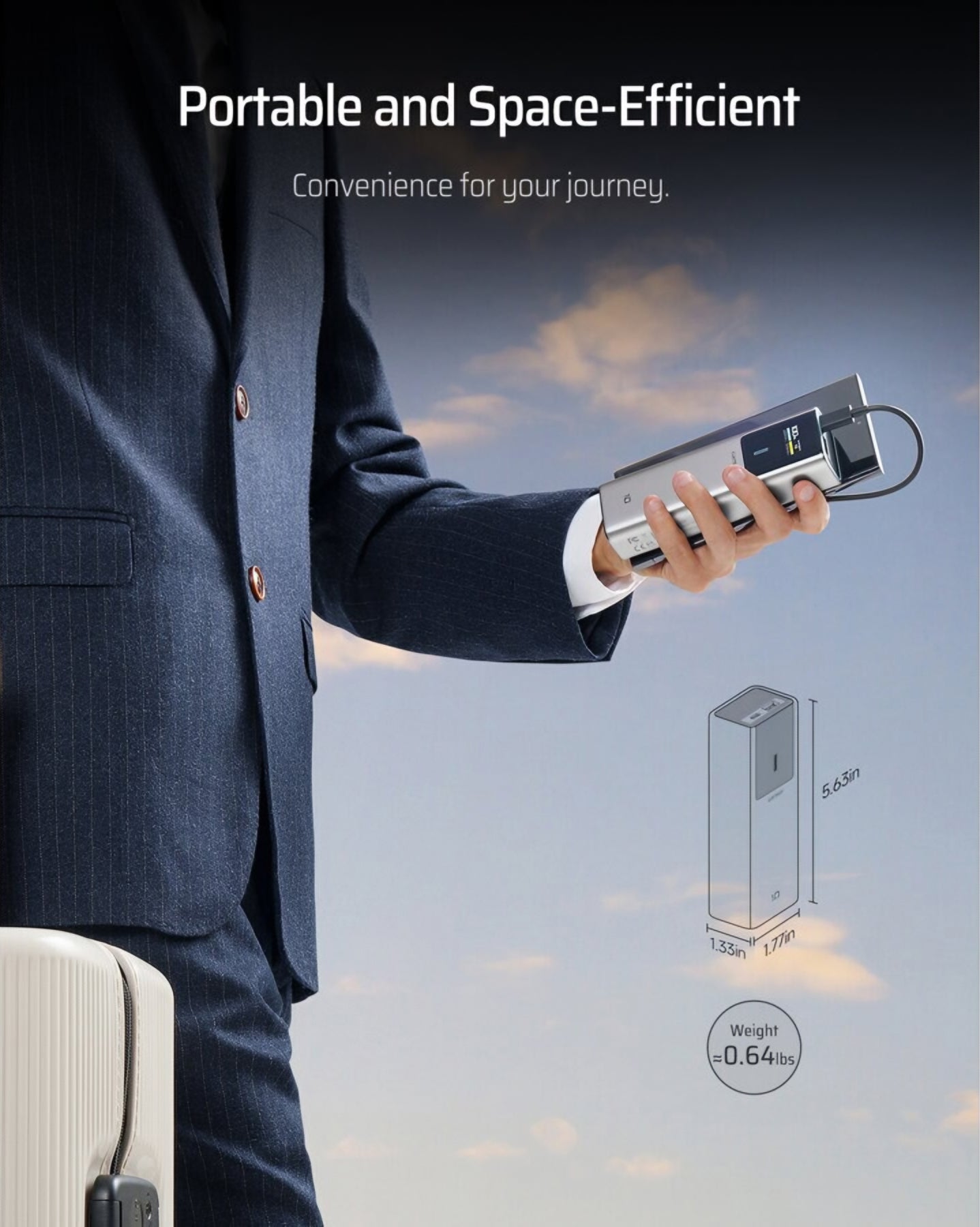 Externer Akku Cuktech, 10000mAh, 150W, QC + PD, 1 x USB-A - 1 x USB-C, Grau CKPB100PGLBK