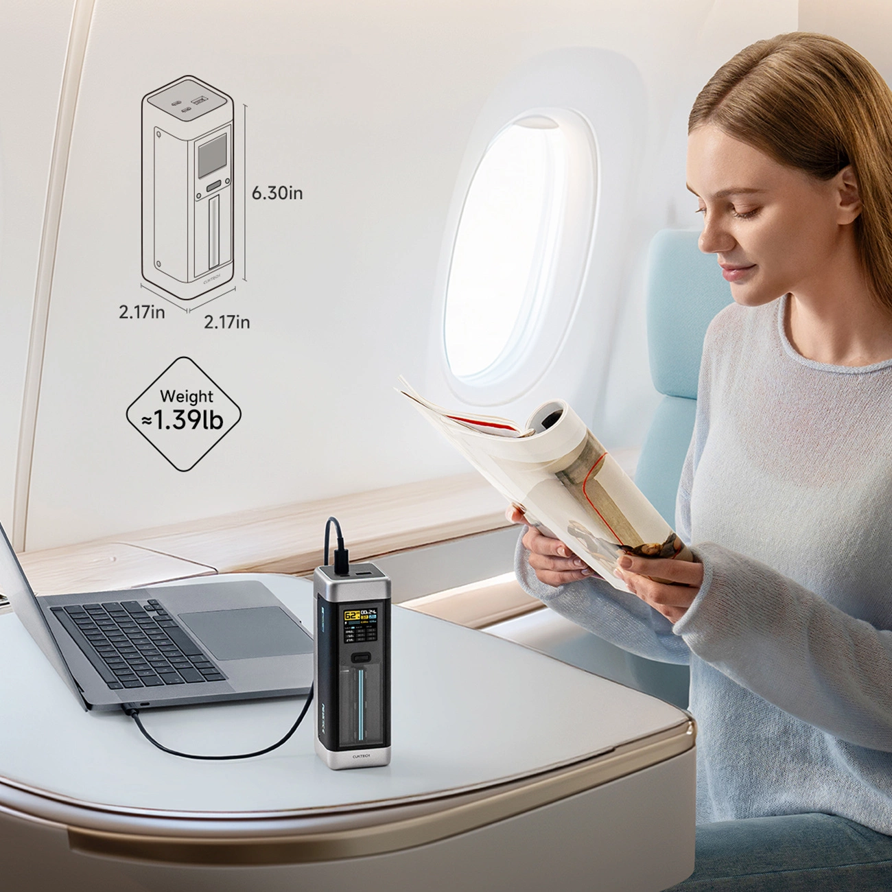 Batterie Externe Cuktech, 25000mAh, 210W, QC + PD, 1 x USB-A - 2 x USB-C, Noire CUK00P23GLBK