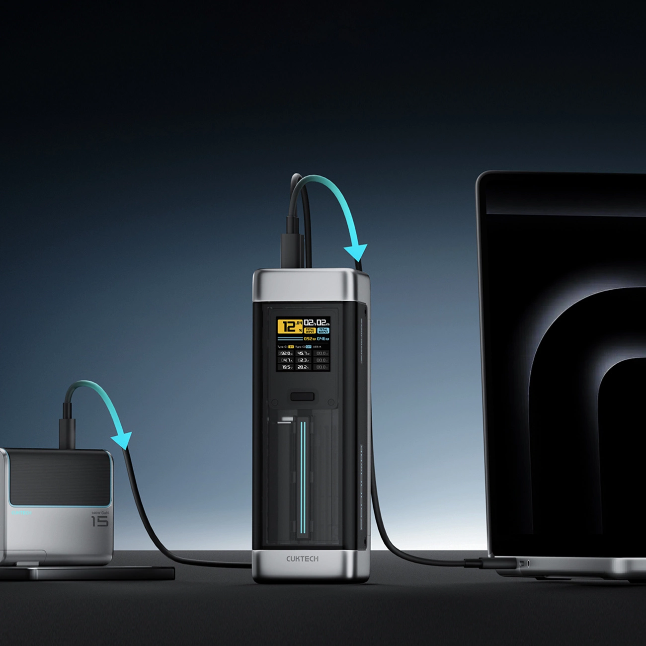 Batterie Externe Cuktech, 25000mAh, 210W, QC + PD, 1 x USB-A - 2 x USB-C, Noire CUK00P23GLBK