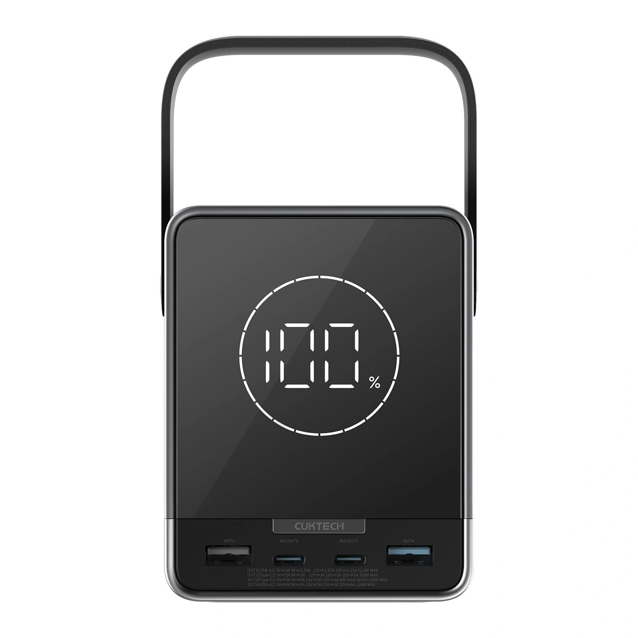 Externe Batterie Cuktech, 40000mAh, 300W, QC + PD + FQI, 1 x QI - 2 x USB-A - 2 x USB-C, Schwarz